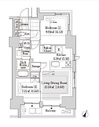 リブクオーレ神保町 11階2LDKの間取り