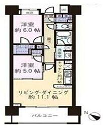 クレストシティレジデンス 3階2LDKの間取り
