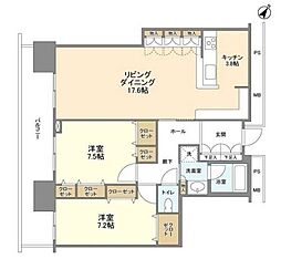 リガーレ日本橋人形町 16階2LDKの間取り
