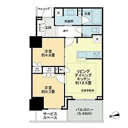 プラウドタワー芝浦 5階2LDKの間取り