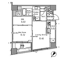 パークアクシス日本橋浜町 1LDKの間取図画像