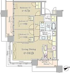 ブリリアタワーズ目黒サウスレジデンス 3LDKの間取図画像