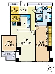 元麻布ヒルズフォレストタワー 2LDKの間取図画像
