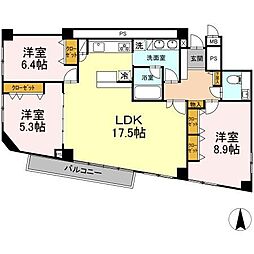 六本木コート 3LDKの間取図画像
