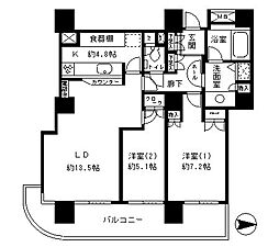 リバーポイントタワー 2LDKの間取図画像