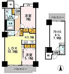 品川シーサイドビュータワー1 2LDKの間取図画像
