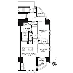ジオイド三番町 2LDKの間取図画像