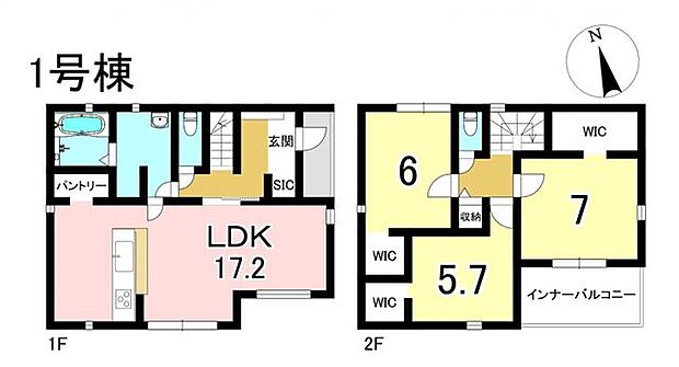 1号棟　3LDK+S　土地面積142.81m2　建物面積95.65m2