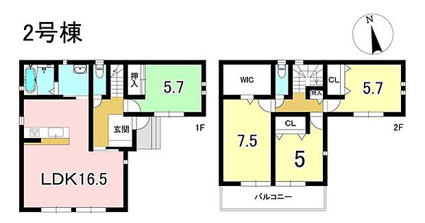 2号棟　4LDK+S　土地面積135.73m2　建物面積98.02m2