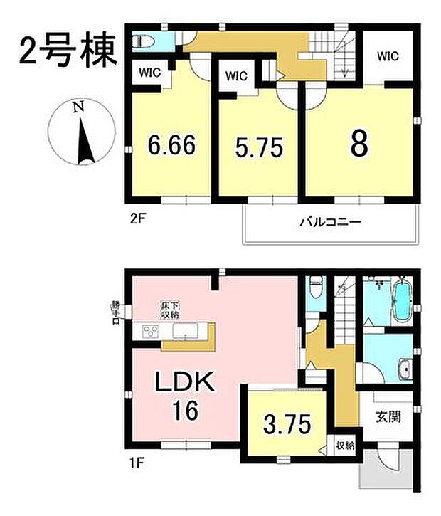 2号棟　4LDK+S　土地面積173.74m2　建物面積101.03m2