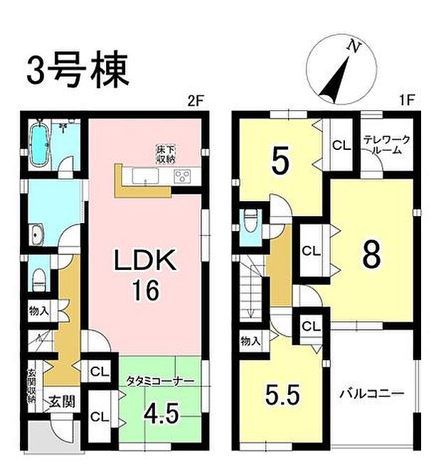 3号棟 4LDK+S 土地面積140.17m2 建物面積105.30m2