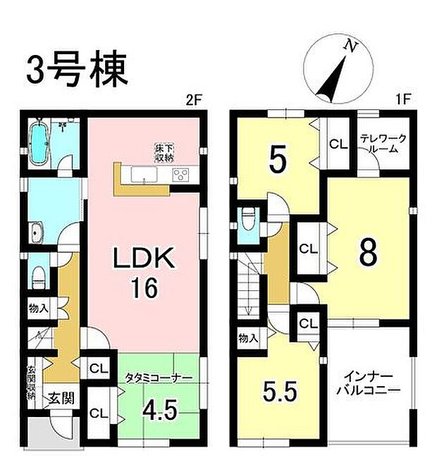 3号棟 4LDK+S 土地面積140.17m2 建物面積105.30m2