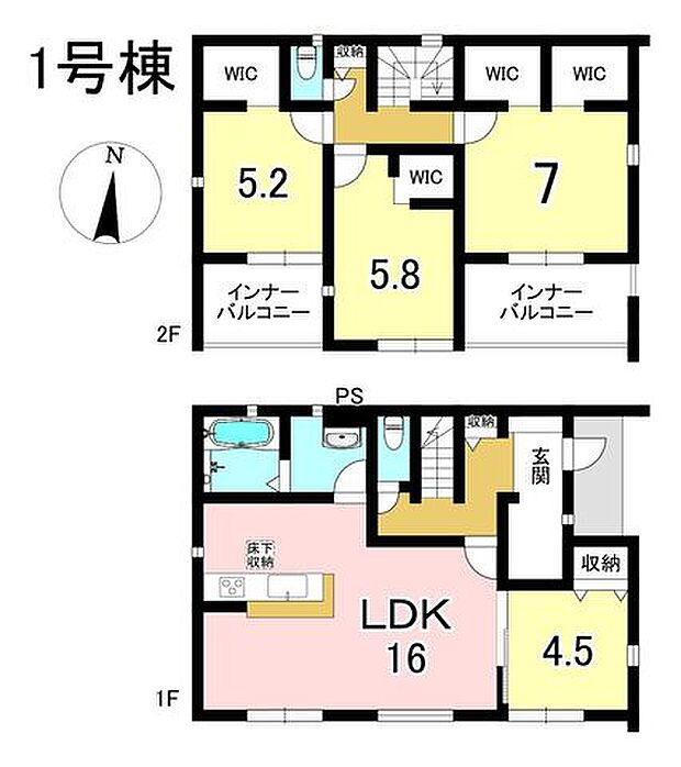1号棟　4LDK+S　土地面積192.87m2　建物面積112.21m2