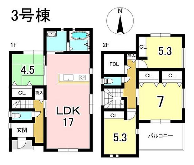 3号棟　4LDK+S　土地面積225.23m2　建物面積98.82m2