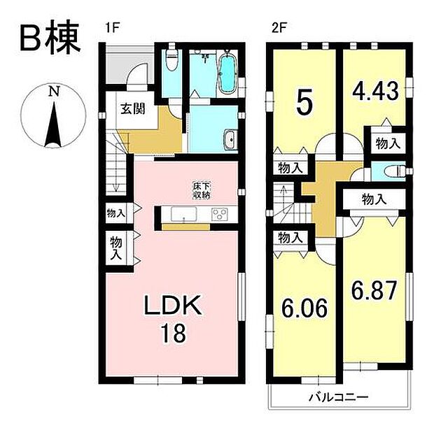 B棟 4LDK+S 土地面積122.41m2 建物面積95.87m2