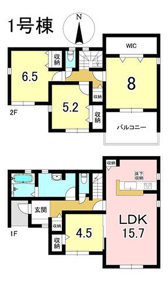 1号棟 4LDK+S 土地面積201.11m2 建物面積106.81m2