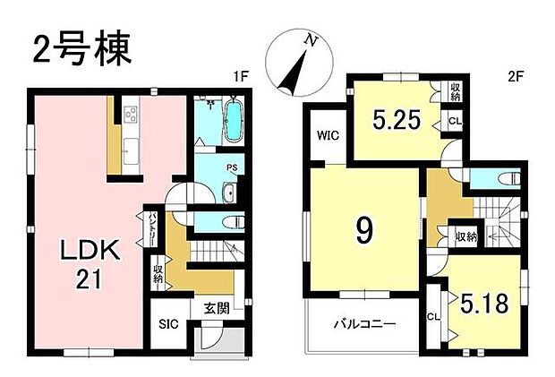 2号棟　3LDK+S　土地面積181.08m2　建物面積105.37m2