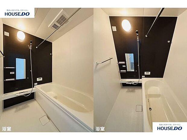 シックなアクセントパネルが印象的な浴室。一坪サイズの広々空間で1日の疲労をゆったり癒せます。