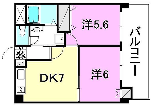 サザンコート6 202 号室｜愛媛県松山市新立町(賃貸マンション2DK・2階・41.85㎡)の写真 その3