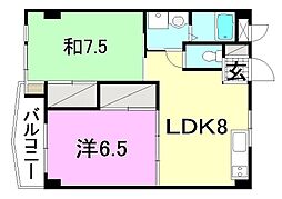 ビージョイマンション5号館 3階2LDKの間取り