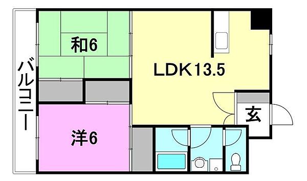 マンション輝宣 205 号室｜愛媛県松山市南斎院町(賃貸マンション2LDK・2階・56.42㎡)の写真 その3