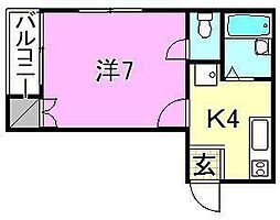 林檎館 1Kの間取図画像
