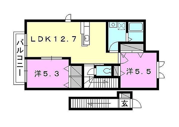 グレイスコートＫ 202 号室｜愛媛県松山市久米窪田町(賃貸アパート2LDK・2階・61.35㎡)の写真 その3