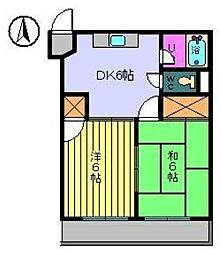 第13杉フラット 2DKの間取図画像