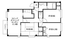 フォブール牧野A棟 3LDKの間取図画像