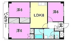 ナチュラルリーフ松山 4階3LDKの間取り