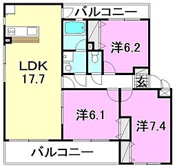 永田マンション2 3LDKの間取図画像