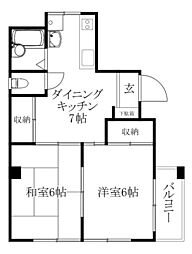 メゾンＡＤ5 6階2DKの間取り