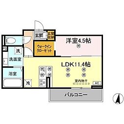 クランツ北井門C 1LDKの間取図画像