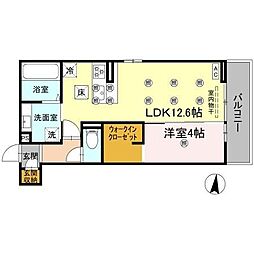 クランツ北井門 1LDKの間取図画像