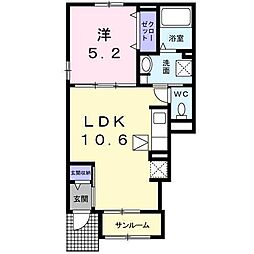 サンシャルムつばき 1階1LDKの間取り