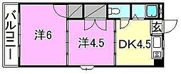 ロイヤル三津 2DKの間取図画像