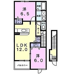アルフィーノはるD棟 2LDKの間取図画像