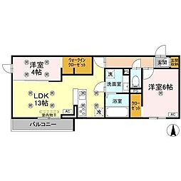 クランツ古川西　Ａ棟 202 号室 2階2LDKの間取り