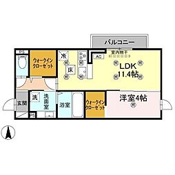 クランツ古川西 B棟 1LDKの間取図画像