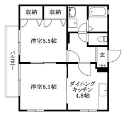 フレグランスいずみ南 2DKの間取図画像