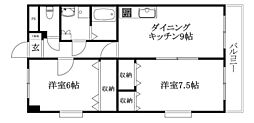 グレース久万ノ台 2DKの間取図画像