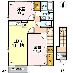 アランシアB 2LDKの間取図画像