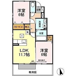カーサ城北C 2LDKの間取図画像