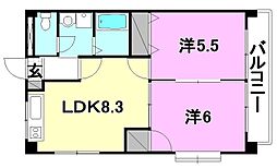 スカイコート 2LDKの間取図画像