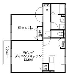 セジュール来住B 1LDKの間取図画像
