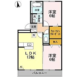 ジュネス針田B 2LDKの間取図画像