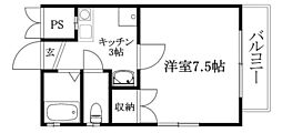 サンコービル 1Kの間取図画像