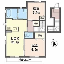 クレセオ・サクラB 2LDKの間取図画像
