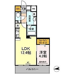 ヴェッセル持田 1LDKの間取図画像