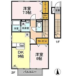 プルミエールA 2DKの間取図画像